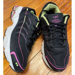 Ryka Ultimate 2 Black With Hot Pink And Lime‎ Green Trim Sneakers Size Womens 9